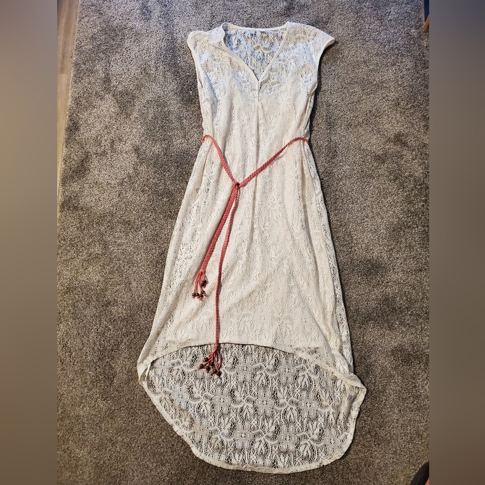 Route 66 White and Pink High-Low Sundress V-Neck